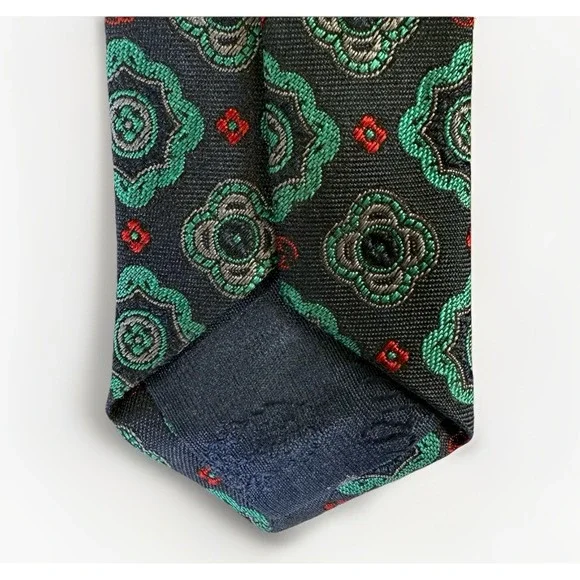 VTG GUCCI 100% Silk Tie Navy Green Medallion Print Vintage 1990s Made In Italy - Picture 9 of 14